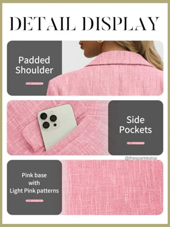 Tweed Blazer Slim Fit Double Breasted Business Casual Jacket - Picture 5 of 7